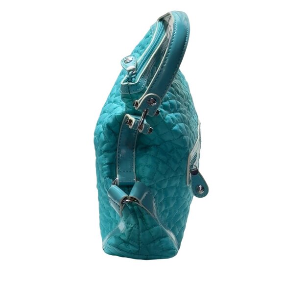 VERA BRADLEY Women's Handbag Blue Quilted Fabric Patent Leather Trim Zip Pocket - Picture 7 of 16